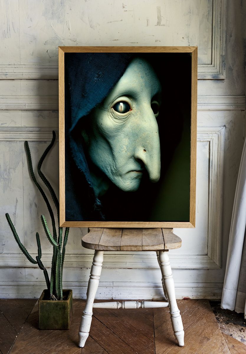 Mysterious Mask Portrait Print. room preview