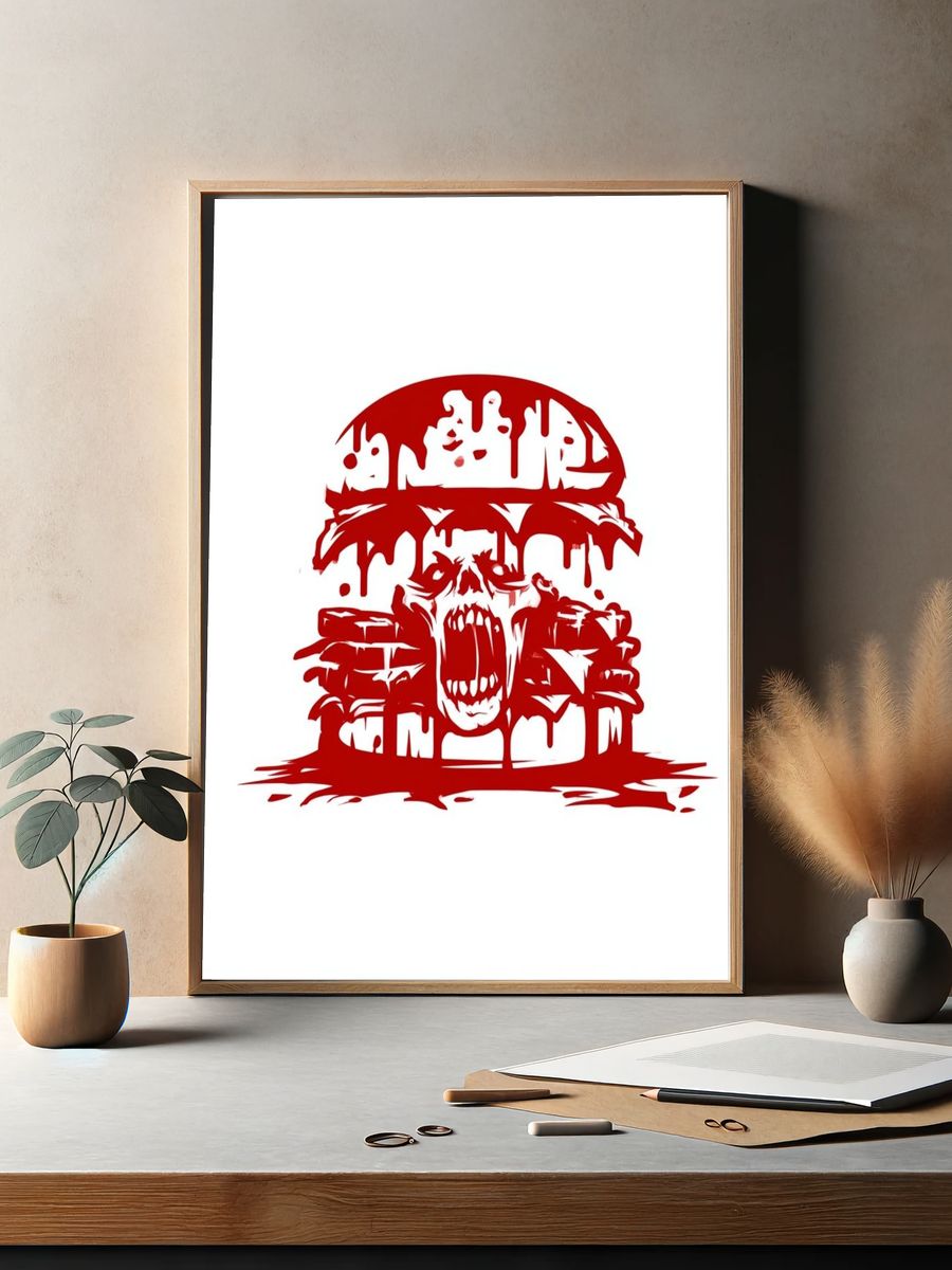 Blood Skull Horror Illustration Poster. — room view 2