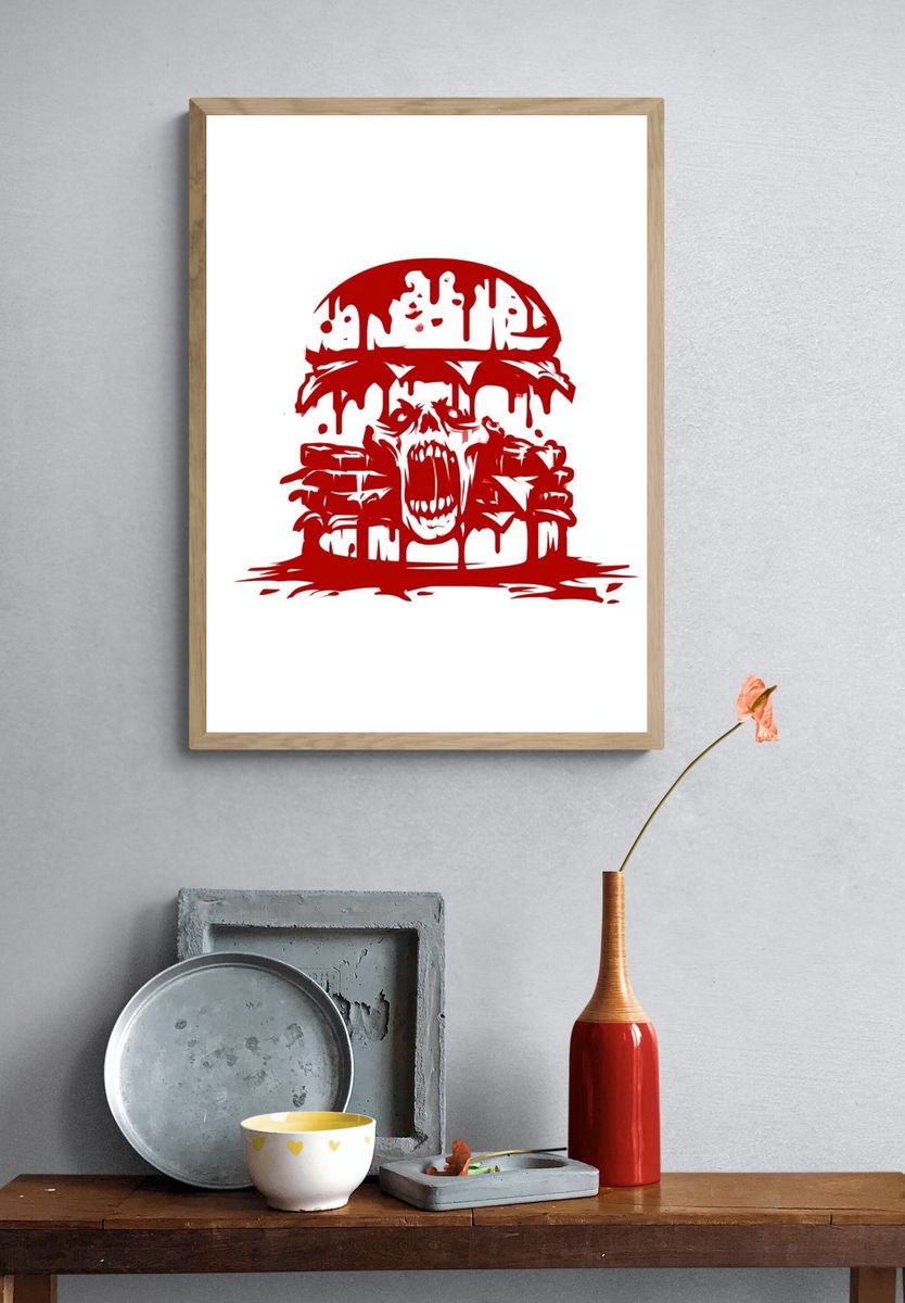 Blood Skull Horror Illustration Poster. — room view 3