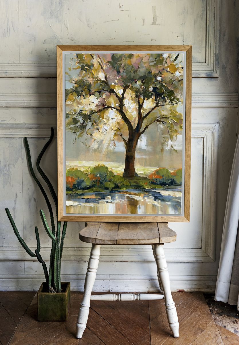 Sunlit Tree Landscape Print. — room view 1
