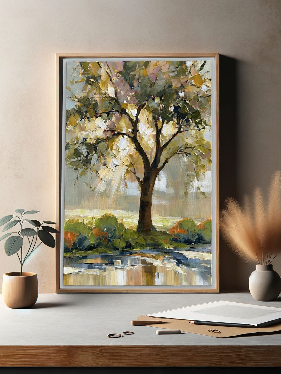 Sunlit Tree Landscape Print. — room view 2