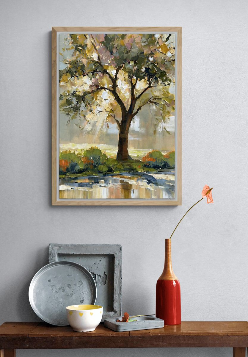 Sunlit Tree Landscape Print. — room view 3