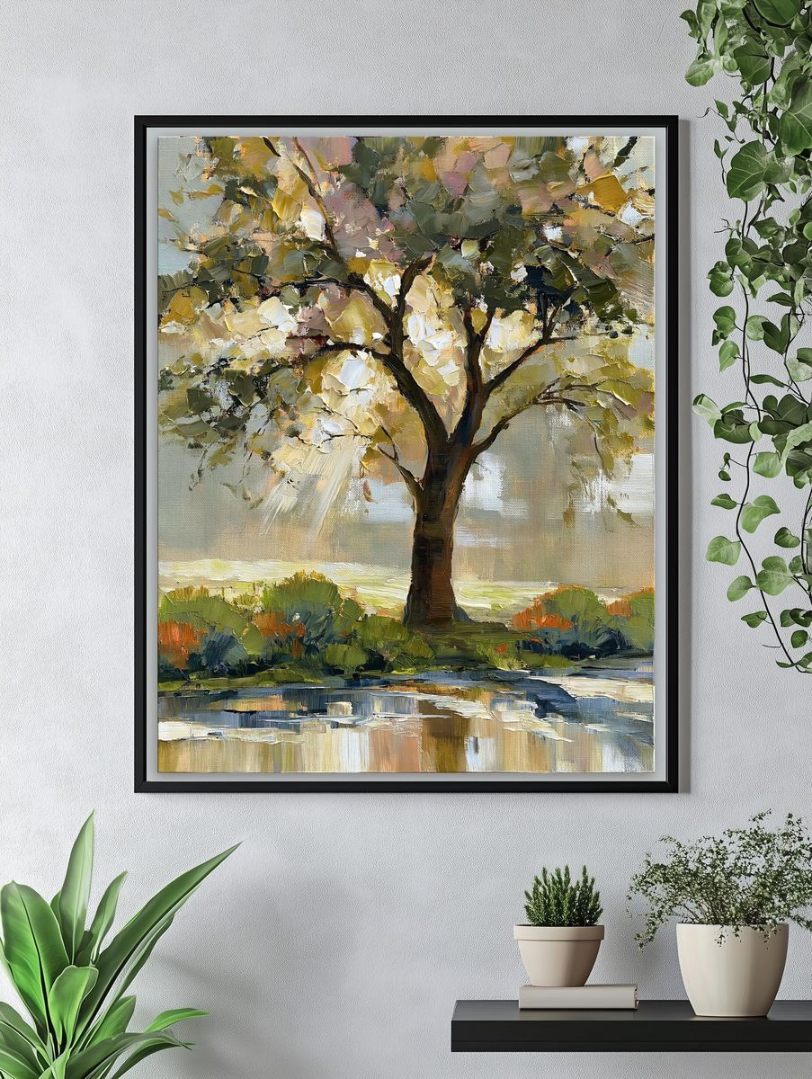Sunlit Tree Landscape Print. — room view 4