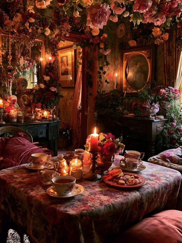 Romantic Floral Tea Room Print. poster detail