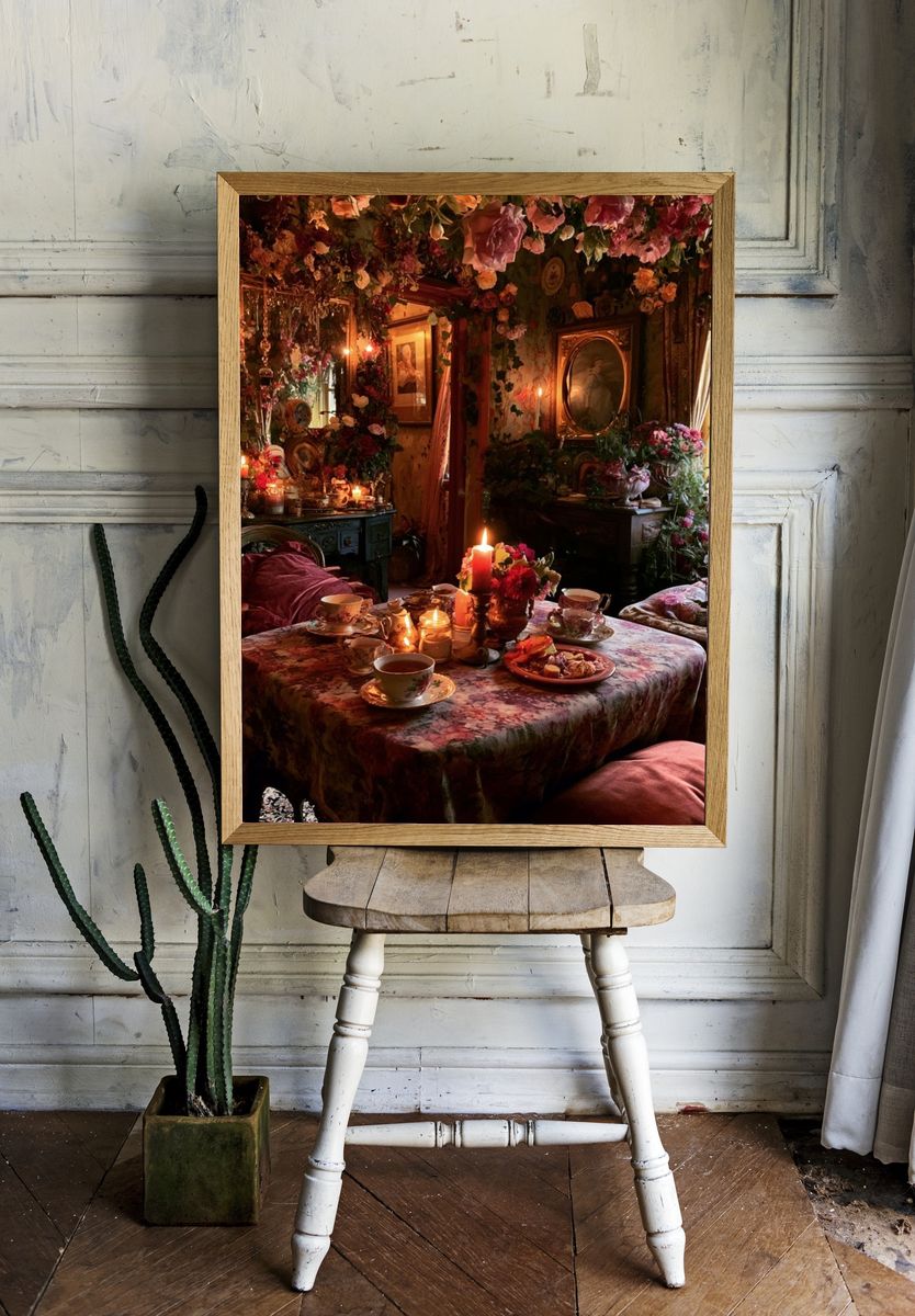 Romantic Floral Tea Room Print. room preview