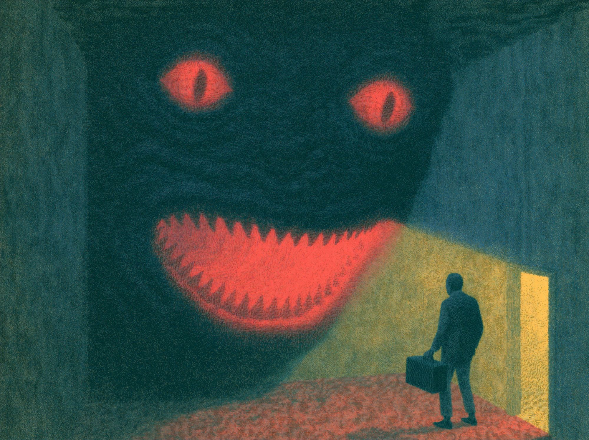 Surreal Monster Hallway Print. poster — fine-art art