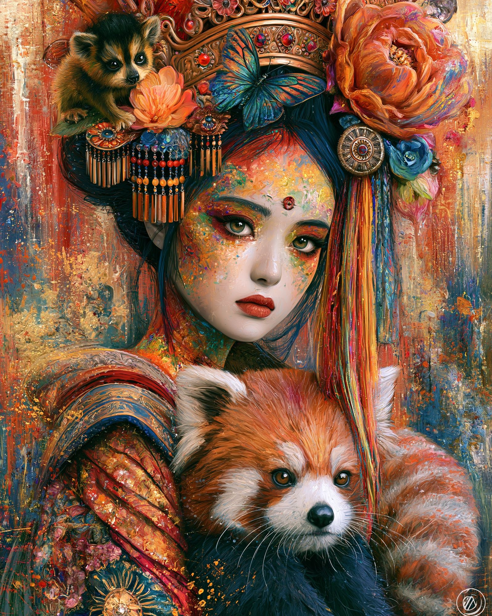 Bohemian Geisha and Red Panda Print. poster — fine-art art
