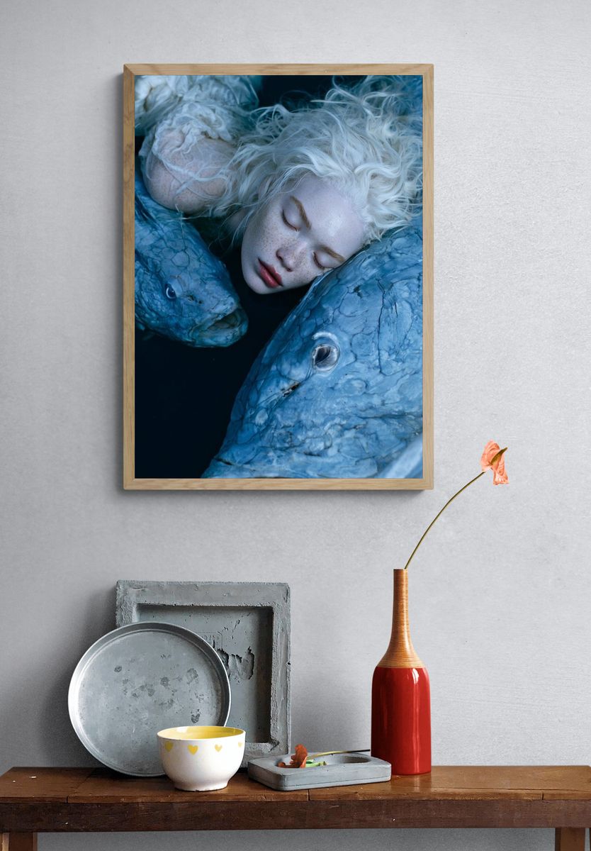Dreaming Girl and Fish Surrealism Print. — room view 3