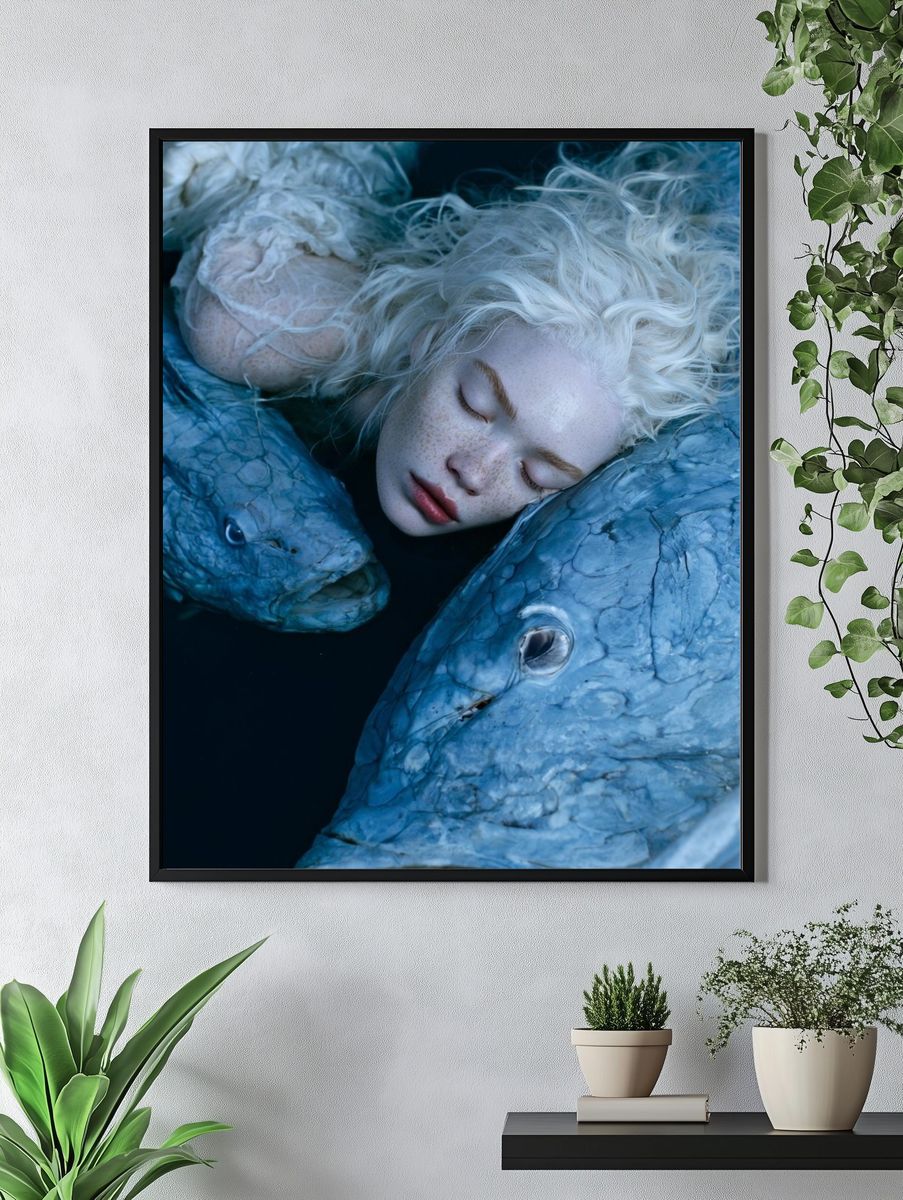Dreaming Girl and Fish Surrealism Print. — room view 4