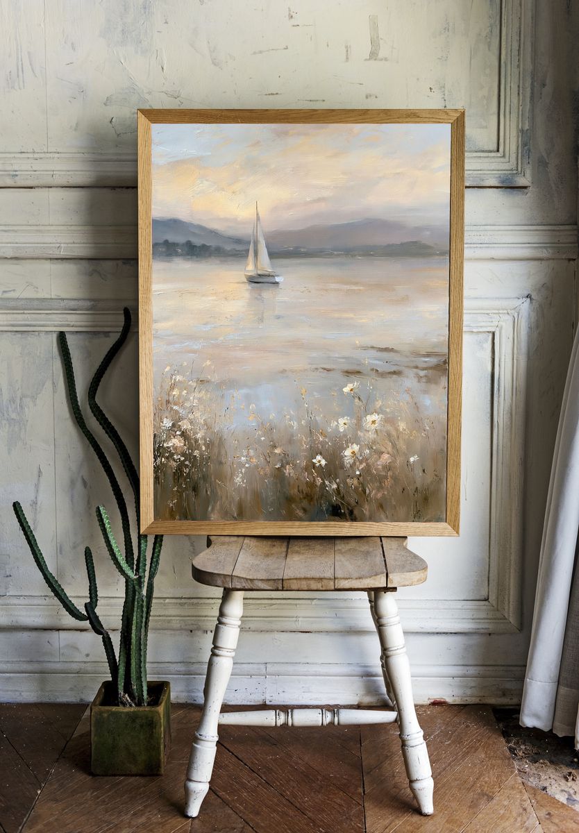 Sailboat at Dawn Fine-Art Print. room preview