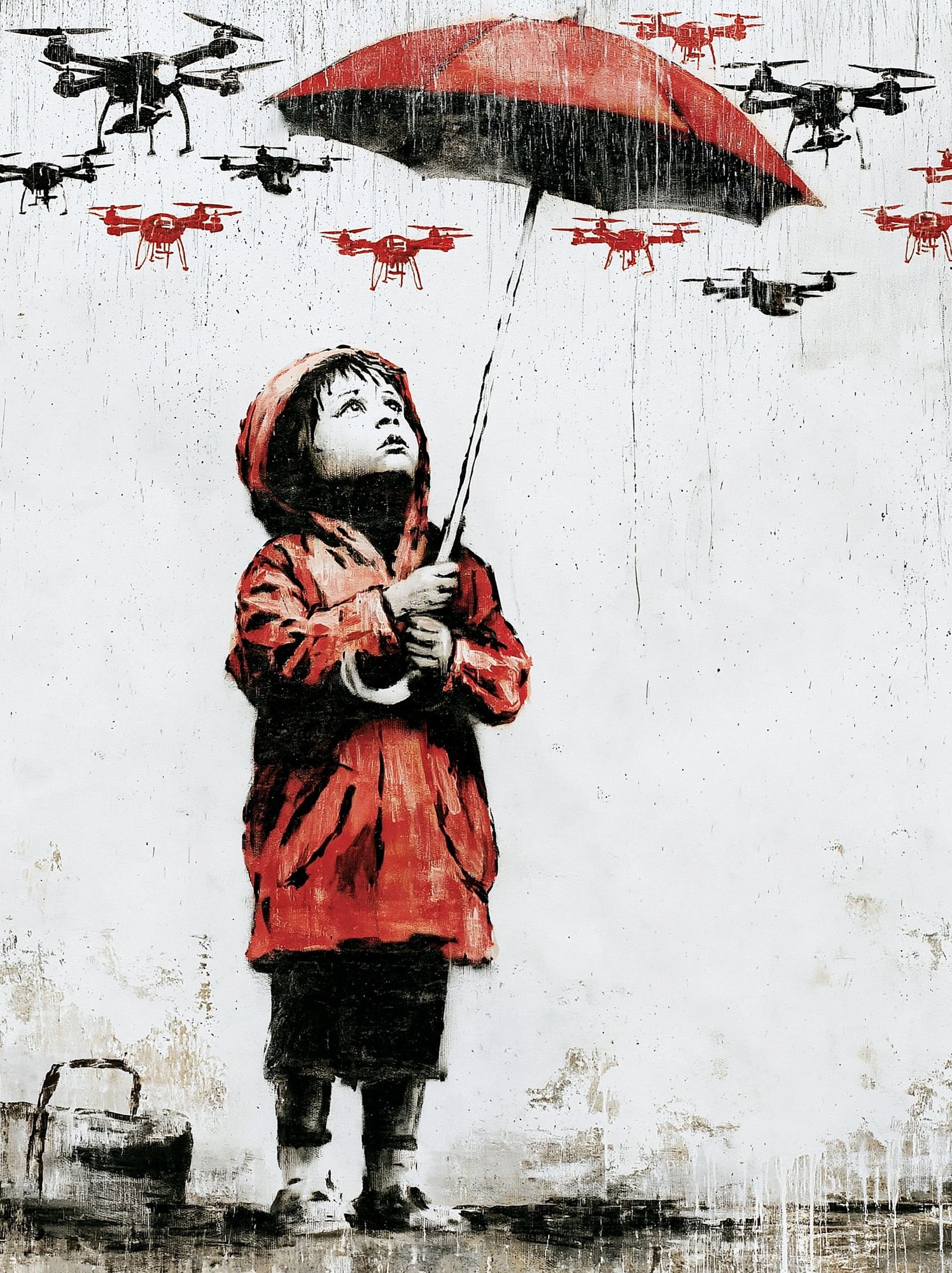 Girl with Umbrella Street-Art Poster. poster detail