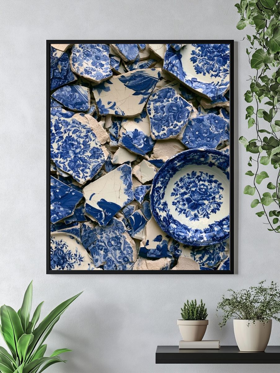 Blue Chinoiserie Ceramic Collage Print. — room view 4