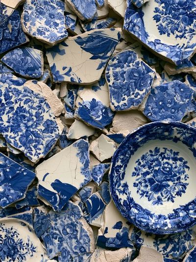Blue Chinoiserie Ceramic Collage Print. poster