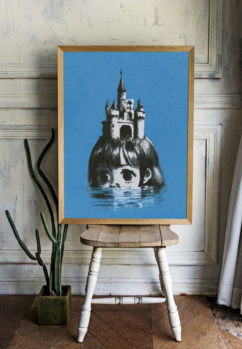 Surreal Castle Girl Print. room preview