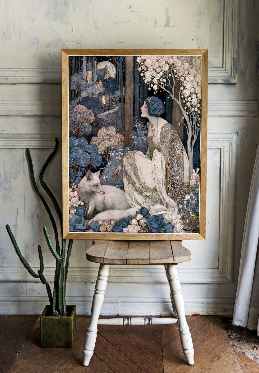 Moonlit Floral Woman Art Nouveau Print. — room view 1