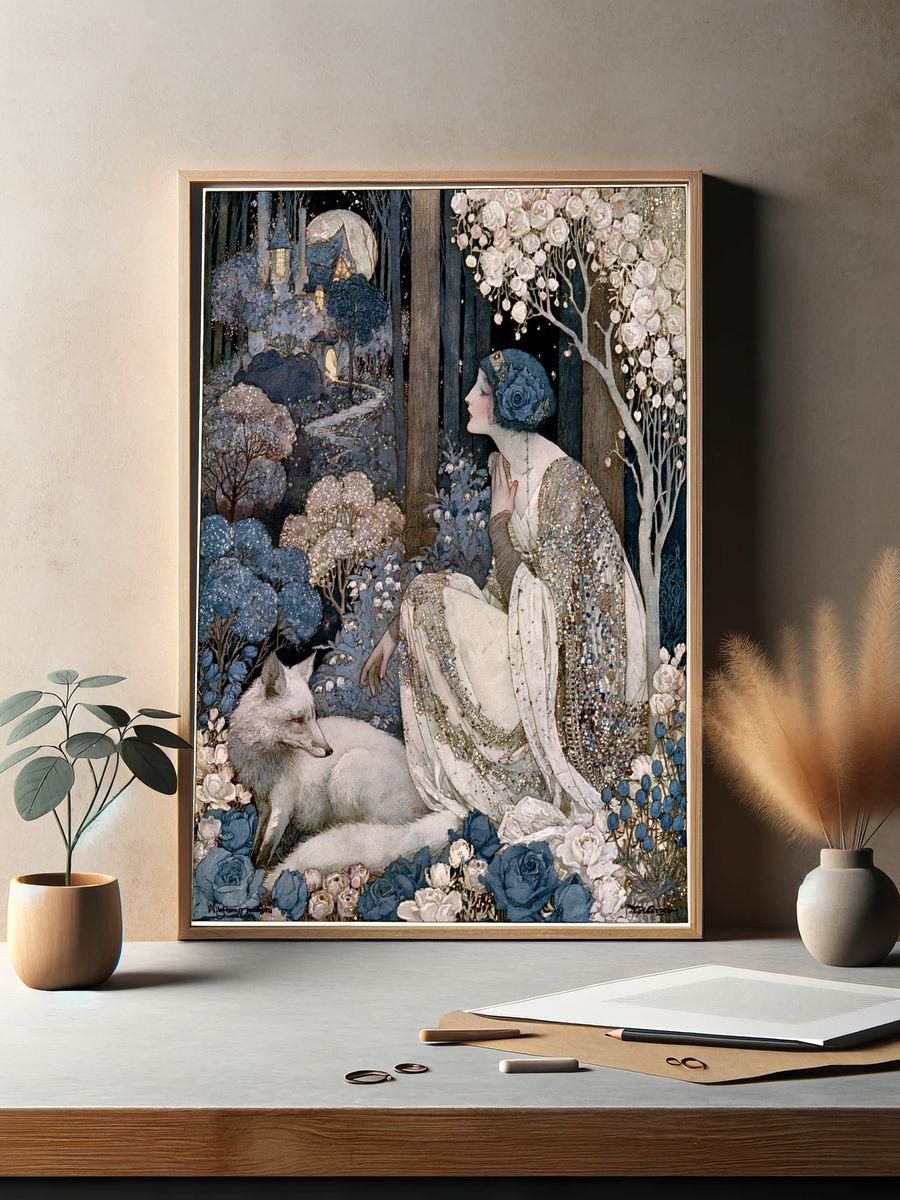 Moonlit Floral Woman Art Nouveau Print. — room view 2