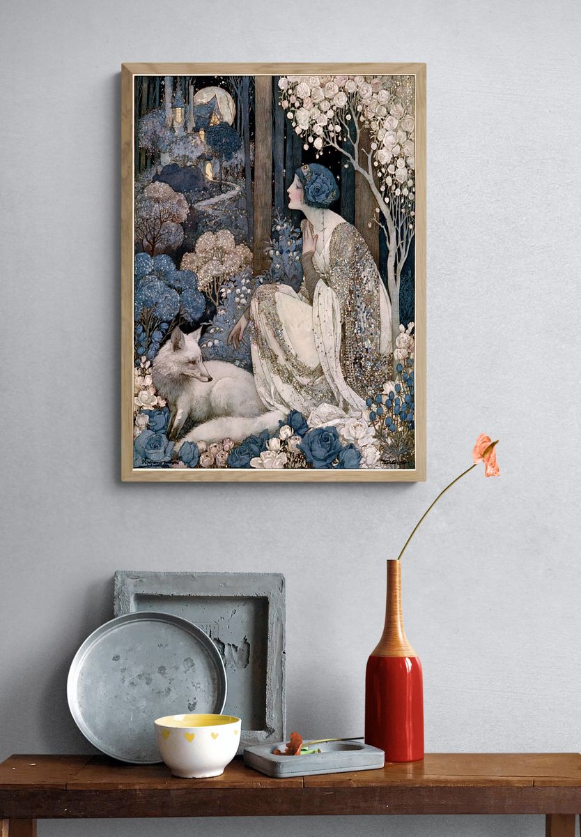 Moonlit Floral Woman Art Nouveau Print. — room view 3