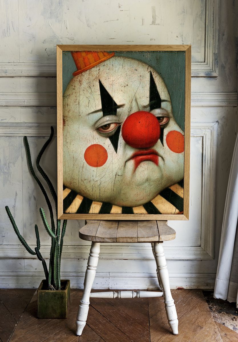 Sad Clown Portrait Print. — room view 1