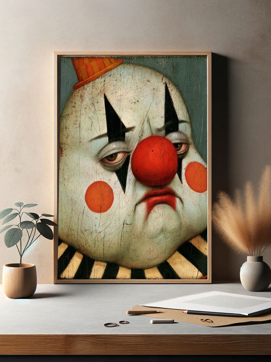 Sad Clown Portrait Print. — room view 2