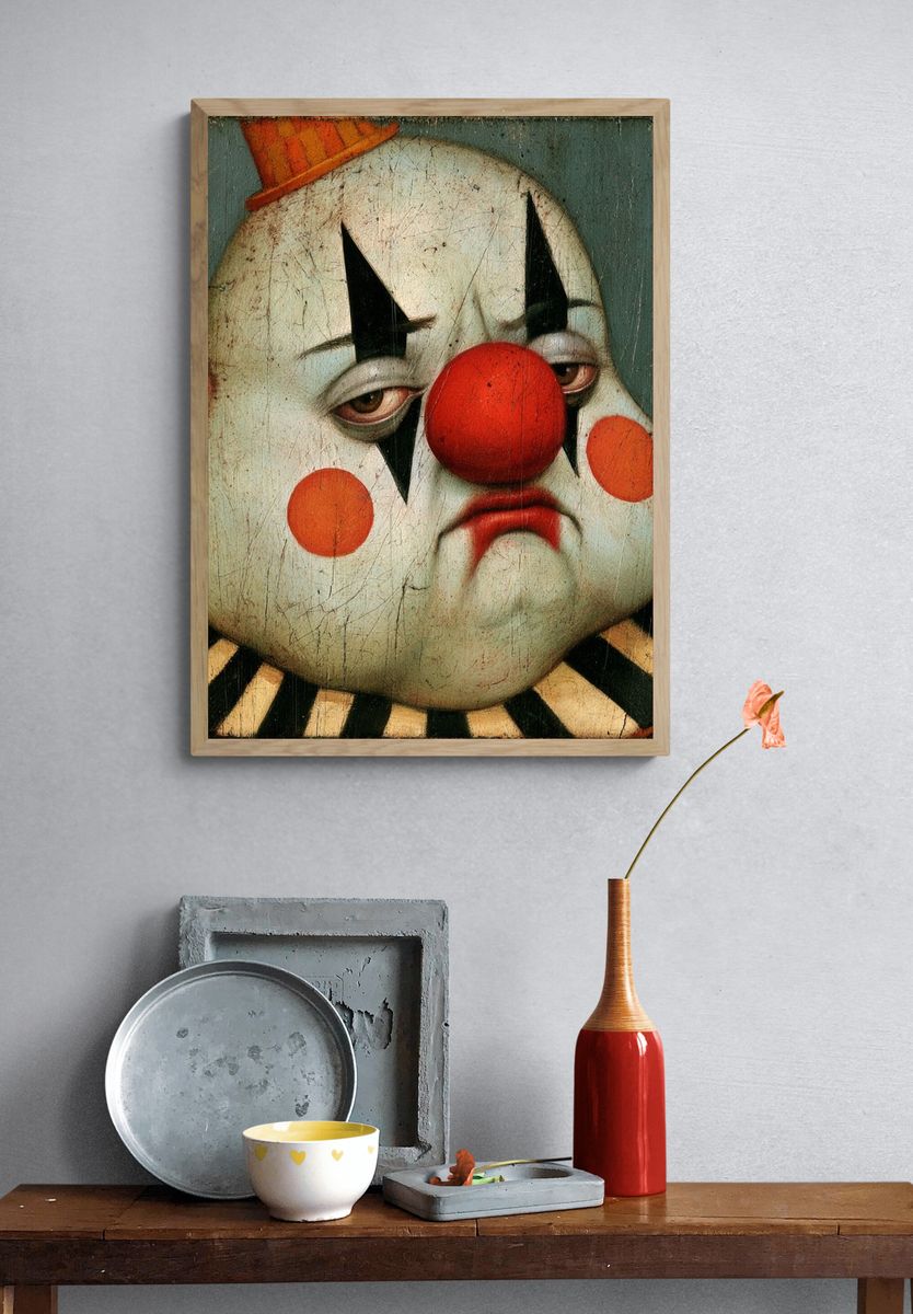 Sad Clown Portrait Print. — room view 3