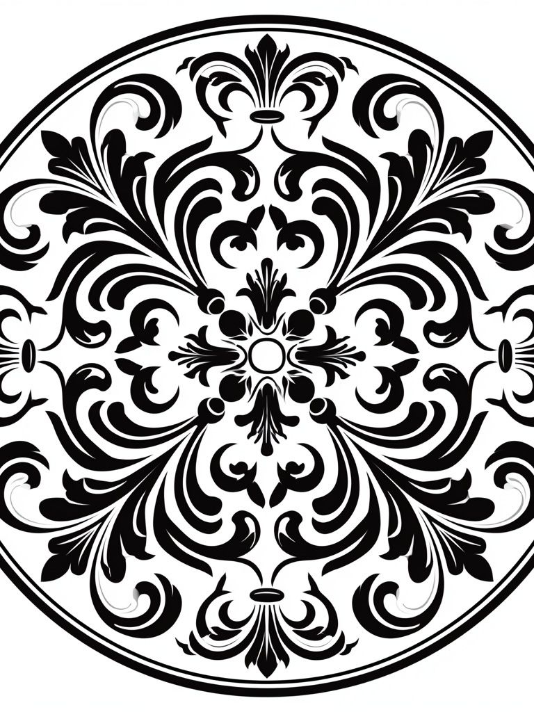 Baroque Medallion Black-White Poster. poster detail