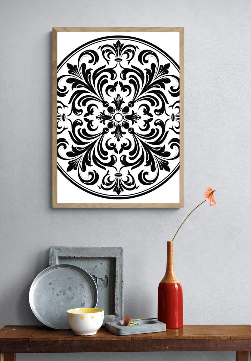 Baroque Medallion Black-White Poster. — room view 3