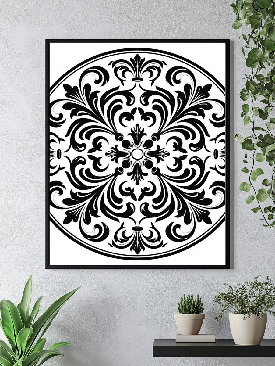 Baroque Medallion Black-White Poster. — room view 4