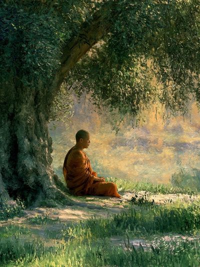 Meditating Monk in Forest Poster.