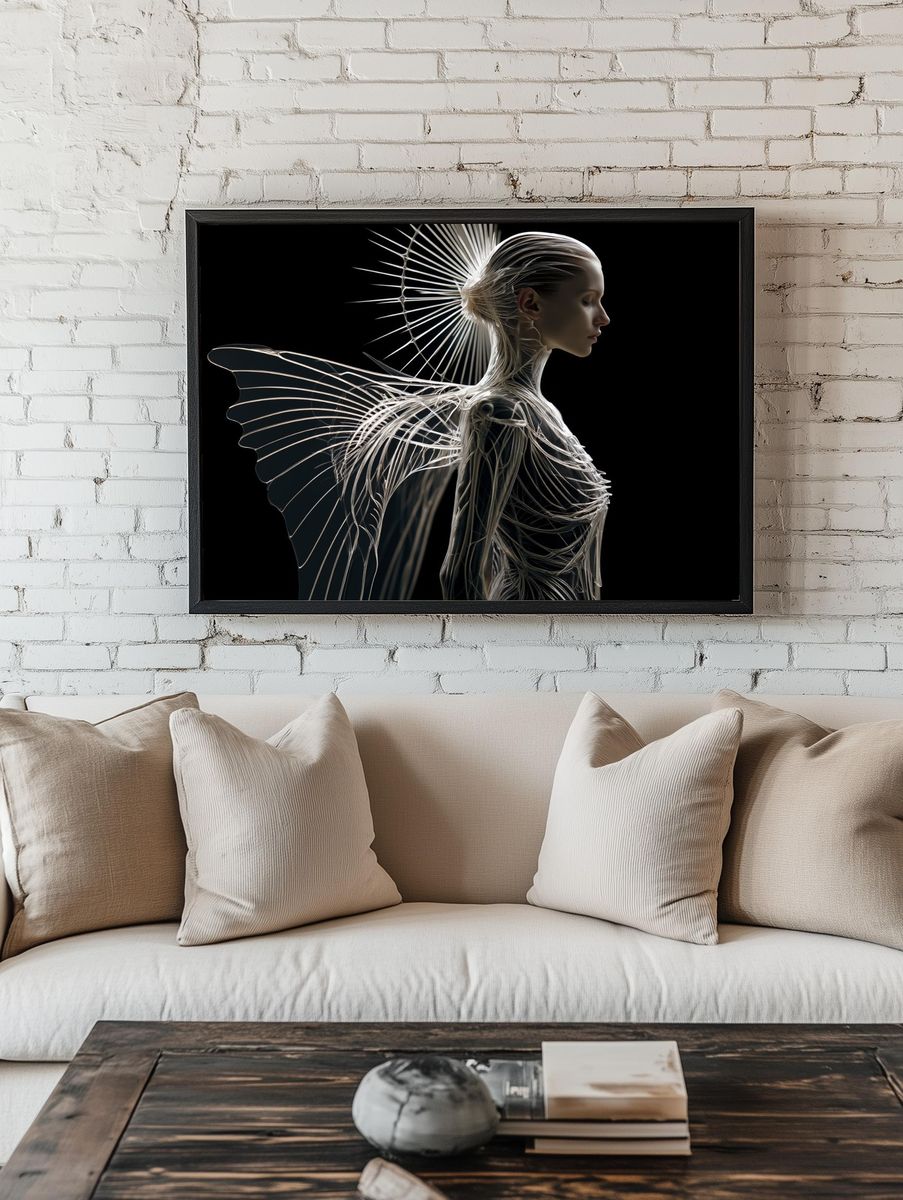 Surreal Winged Figure Illustration Poster. — room view 1