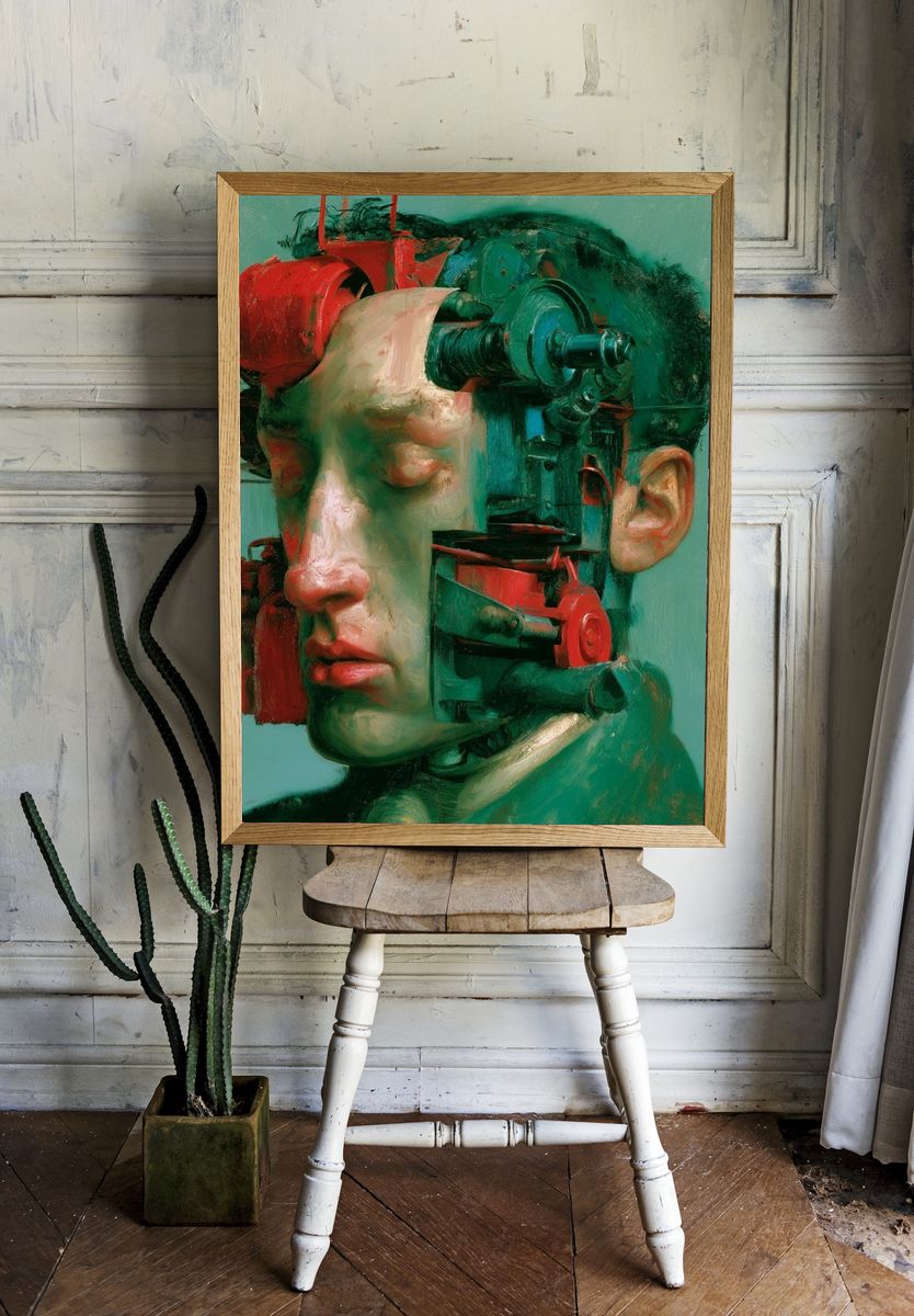 Surreal Mechanical Portrait Print. — room view 1