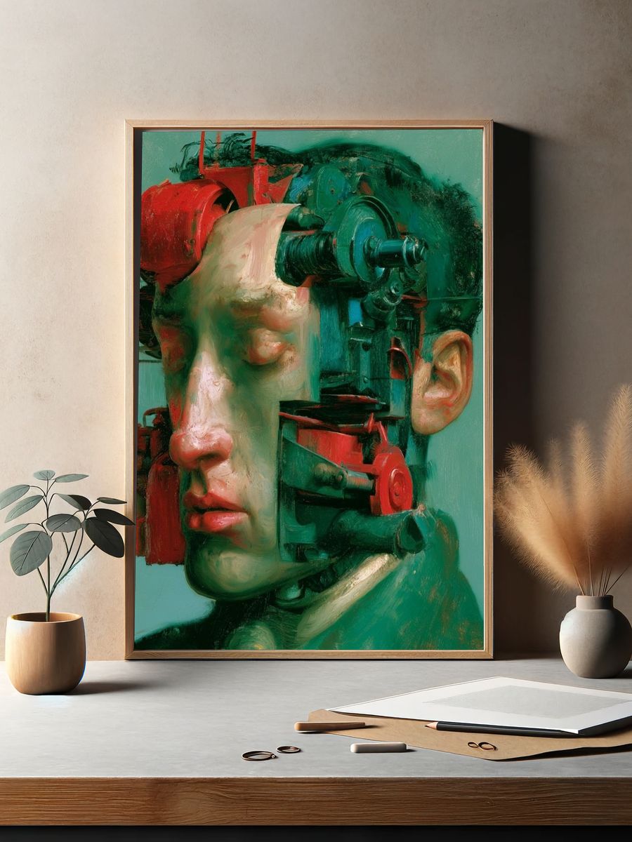 Surreal Mechanical Portrait Print. — room view 2