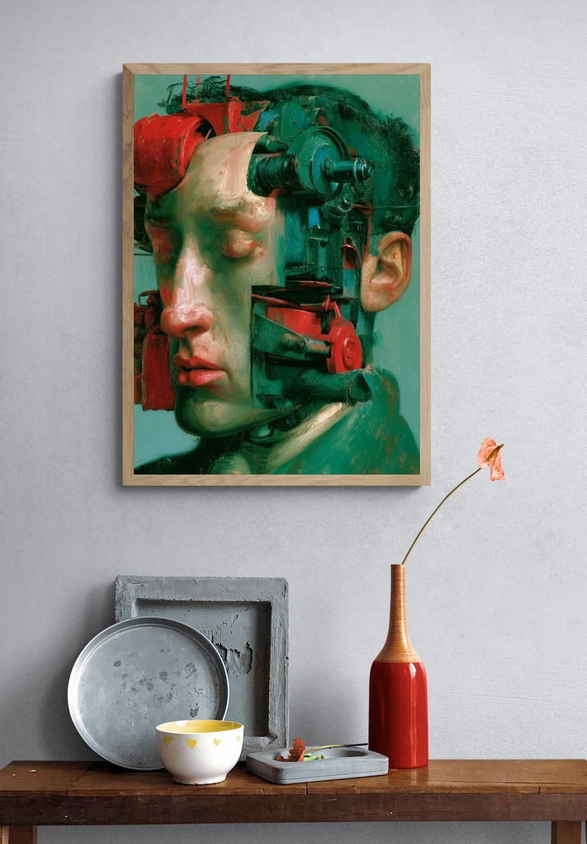 Surreal Mechanical Portrait Print. — room view 3