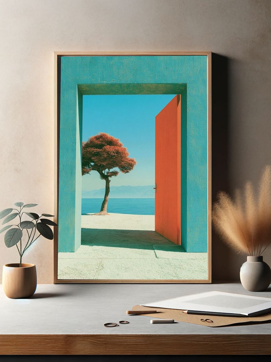 Seaside Doorway Surreal Print. — room view 2
