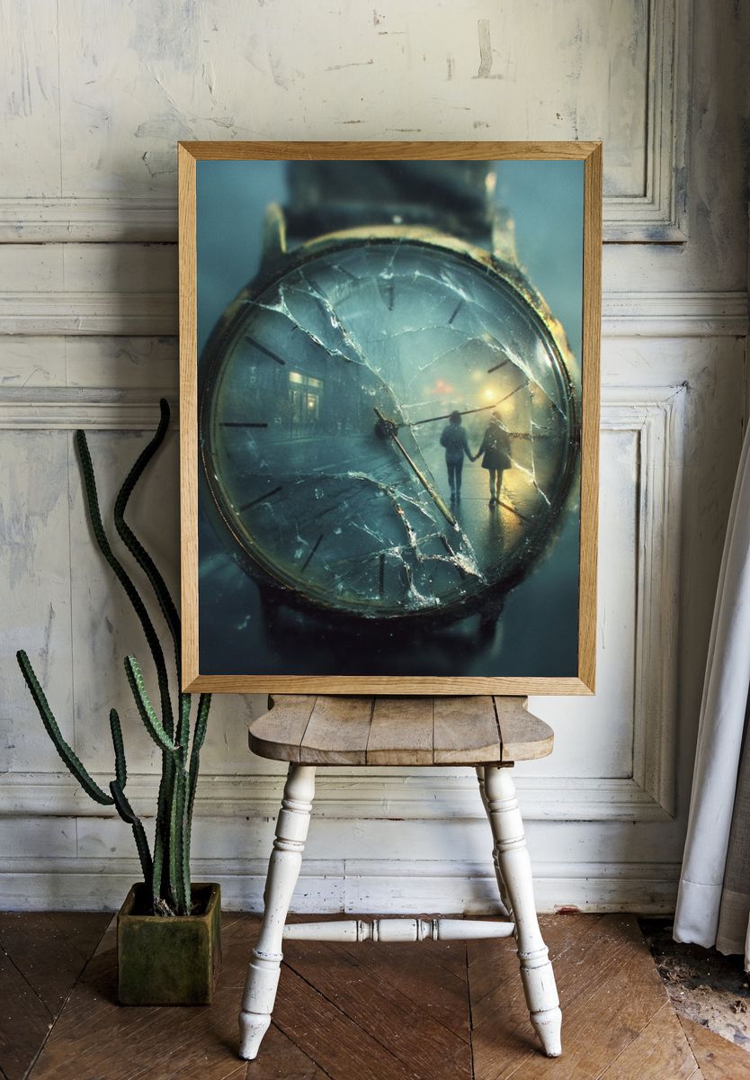 Broken Time Watch Surreal Print. room preview