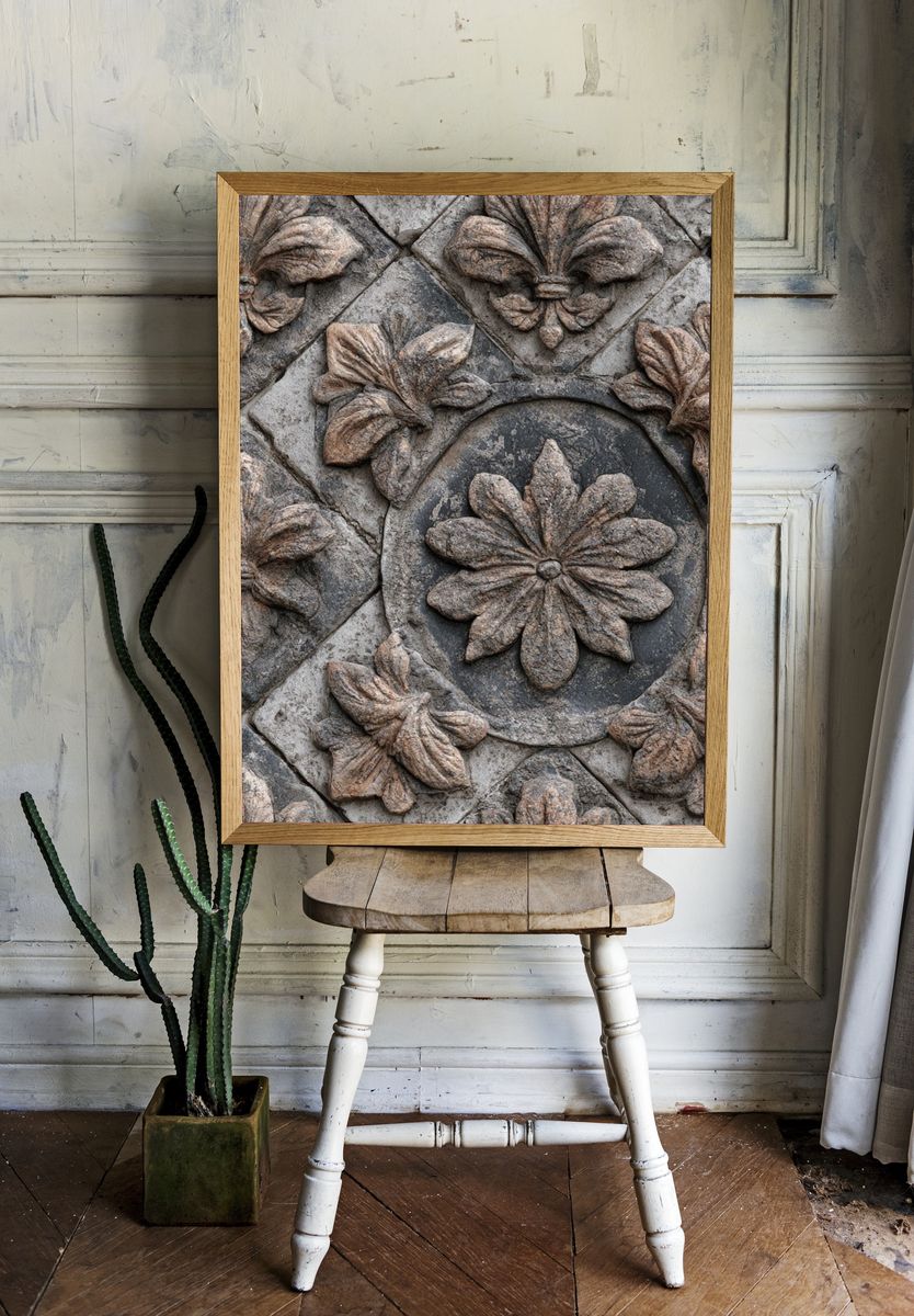 Stone Floral Relief Poster. — room view 1