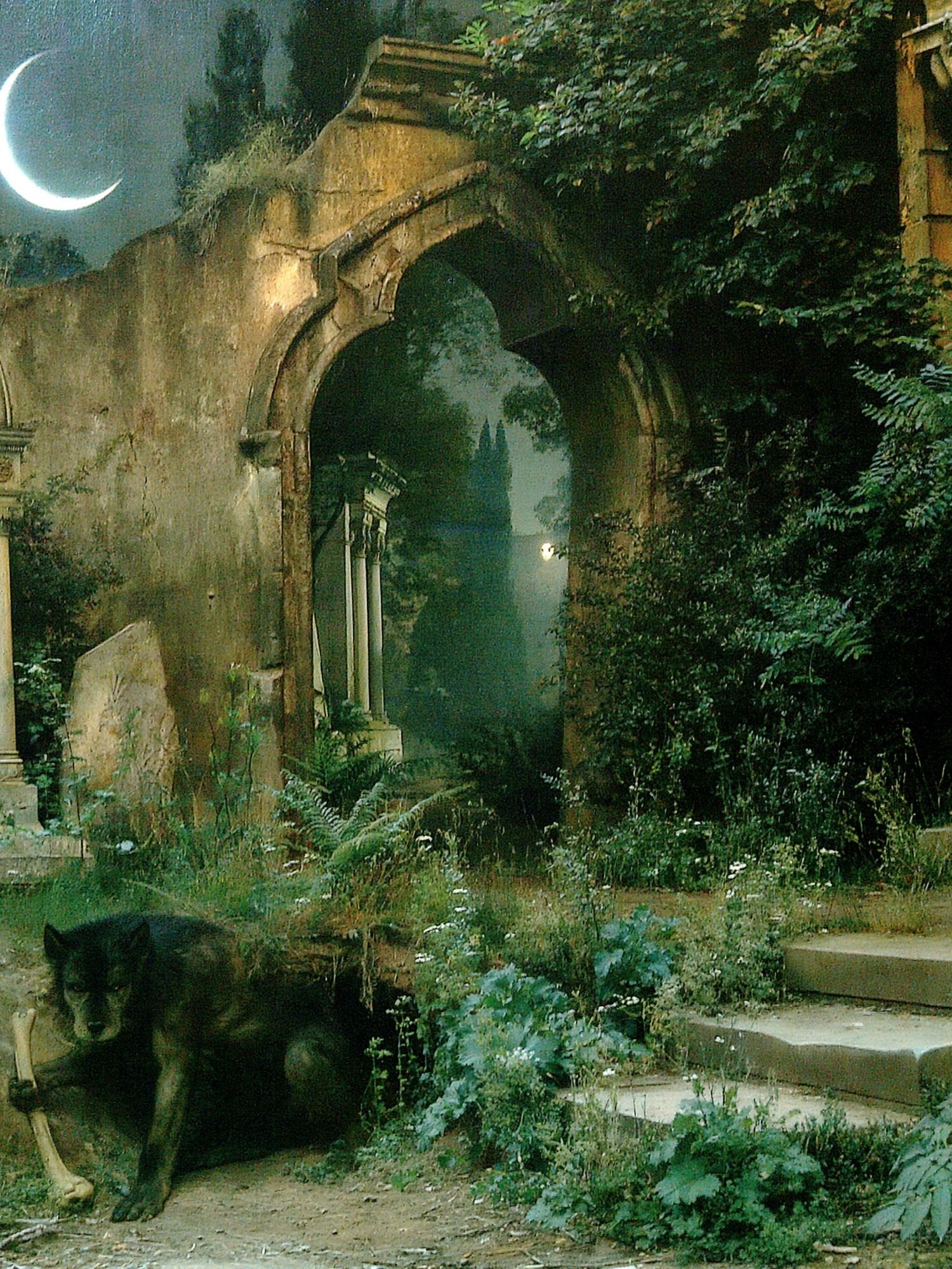 Moonlit Garden Ruins Poster. poster — fine-art art