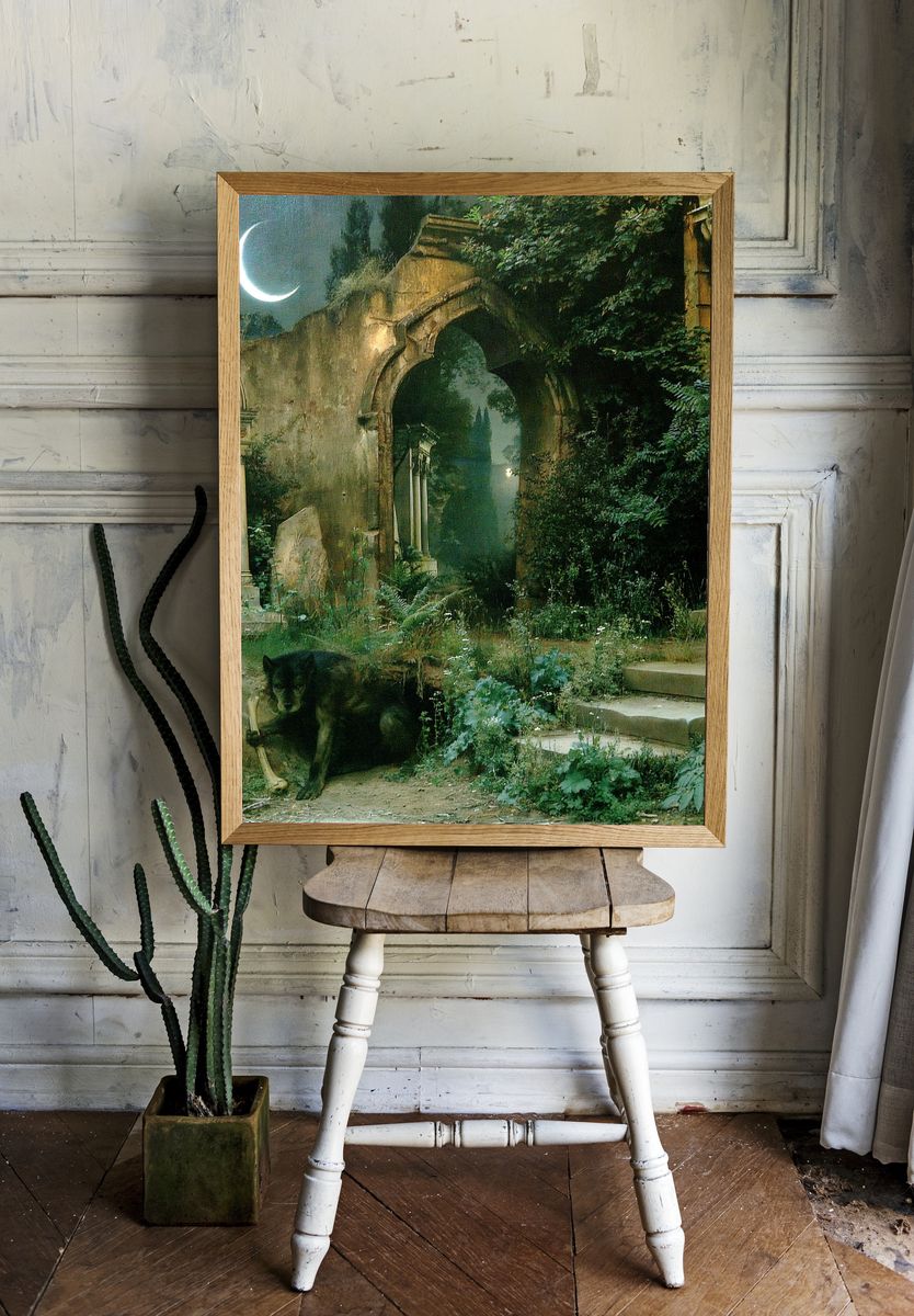 Moonlit Garden Ruins Poster. room preview