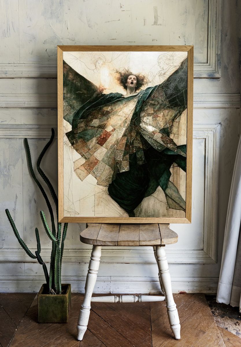 Winged Figure Surrealism Print. room preview