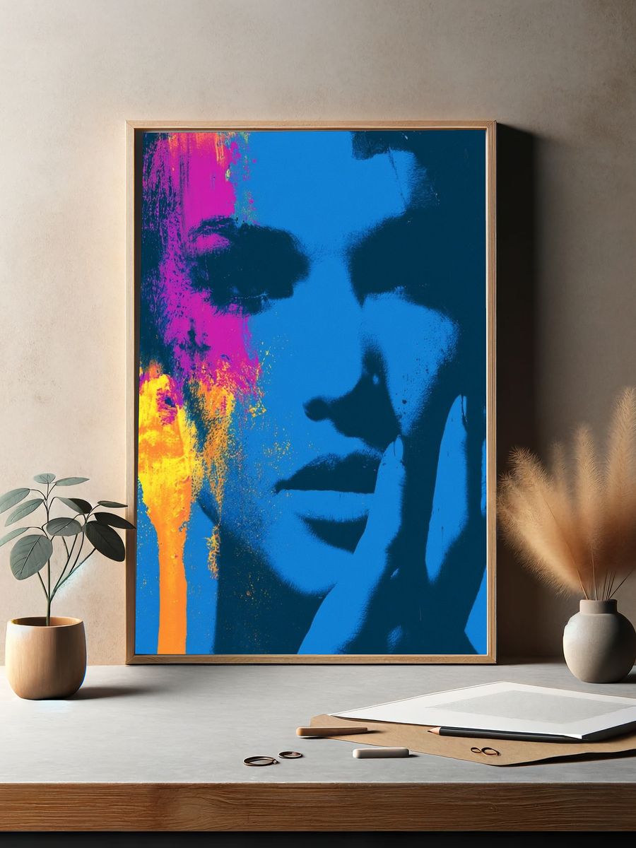 Neon Pop Face Portrait Poster. — room view 2