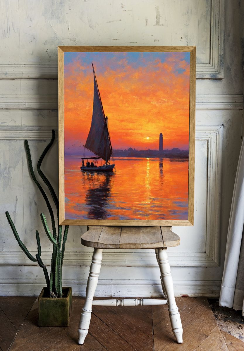 Sunset Sailboat Harbor Fine-Art Print. — room view 1