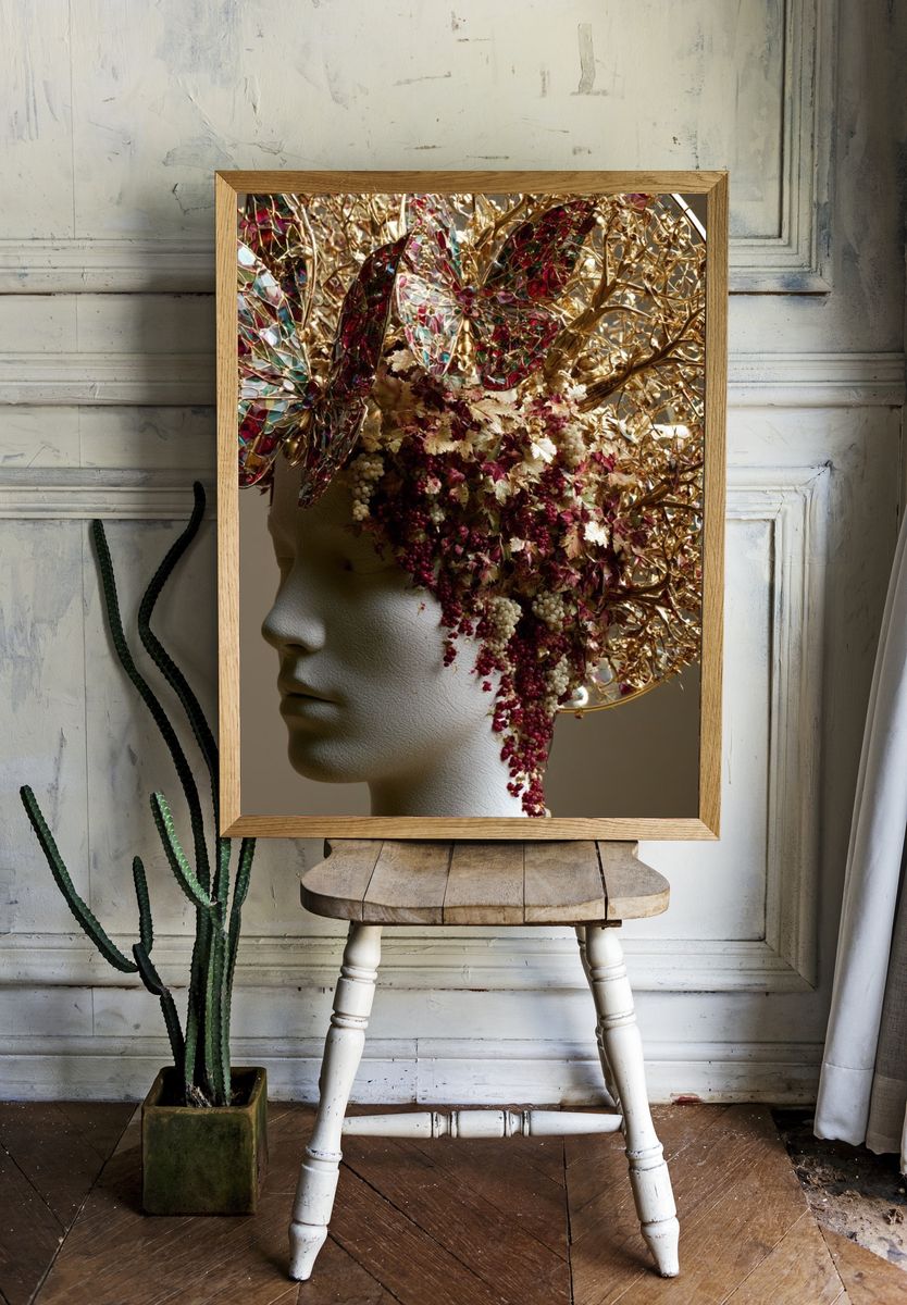Gilded Floral Headpiece Portrait Print. room preview