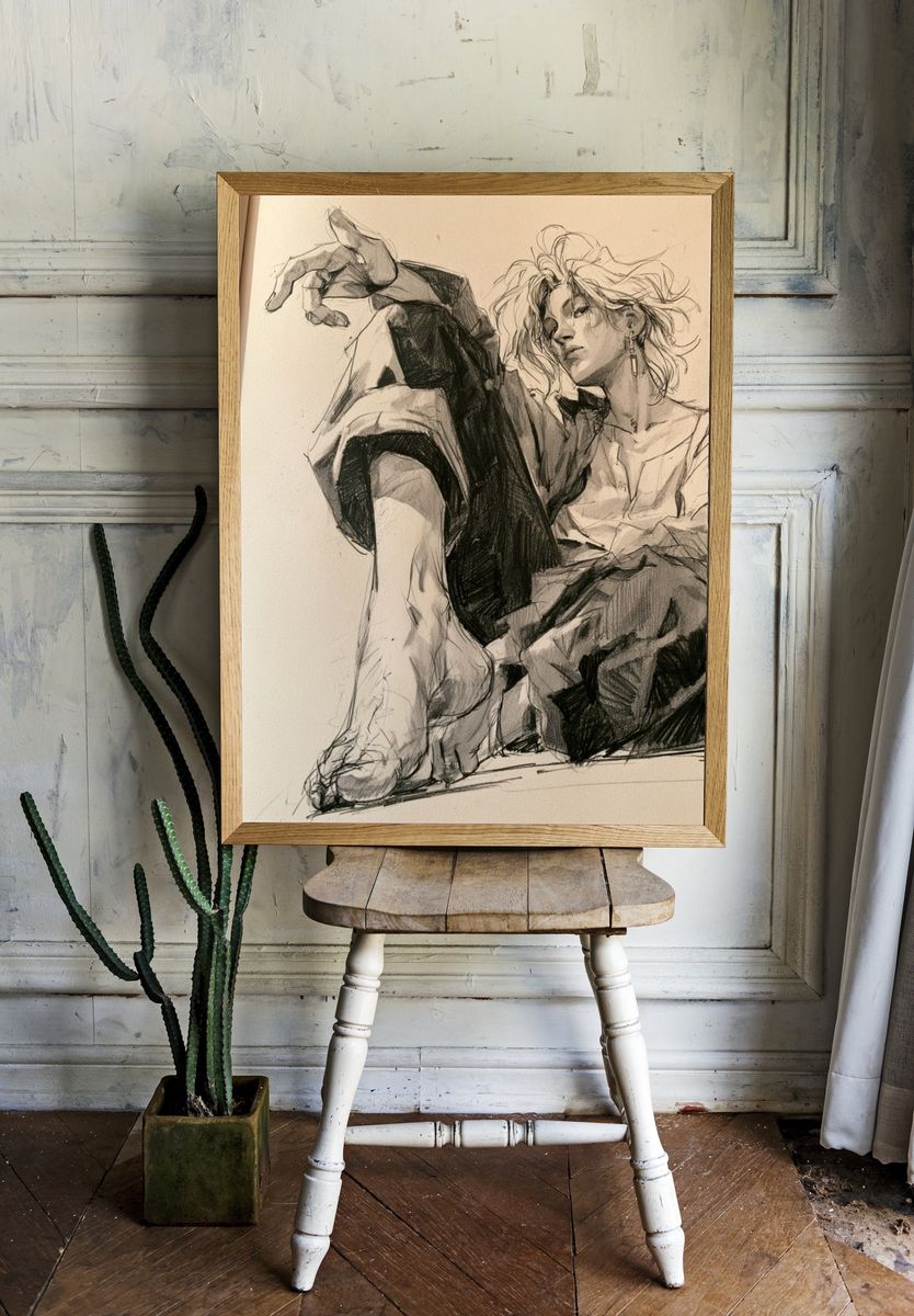 Seated Figure Sketch Print. room preview