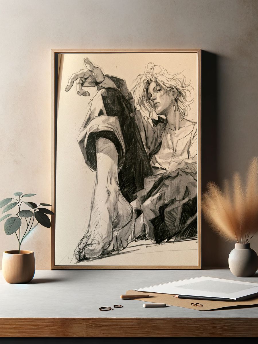 Seated Figure Sketch Print. — room view 2