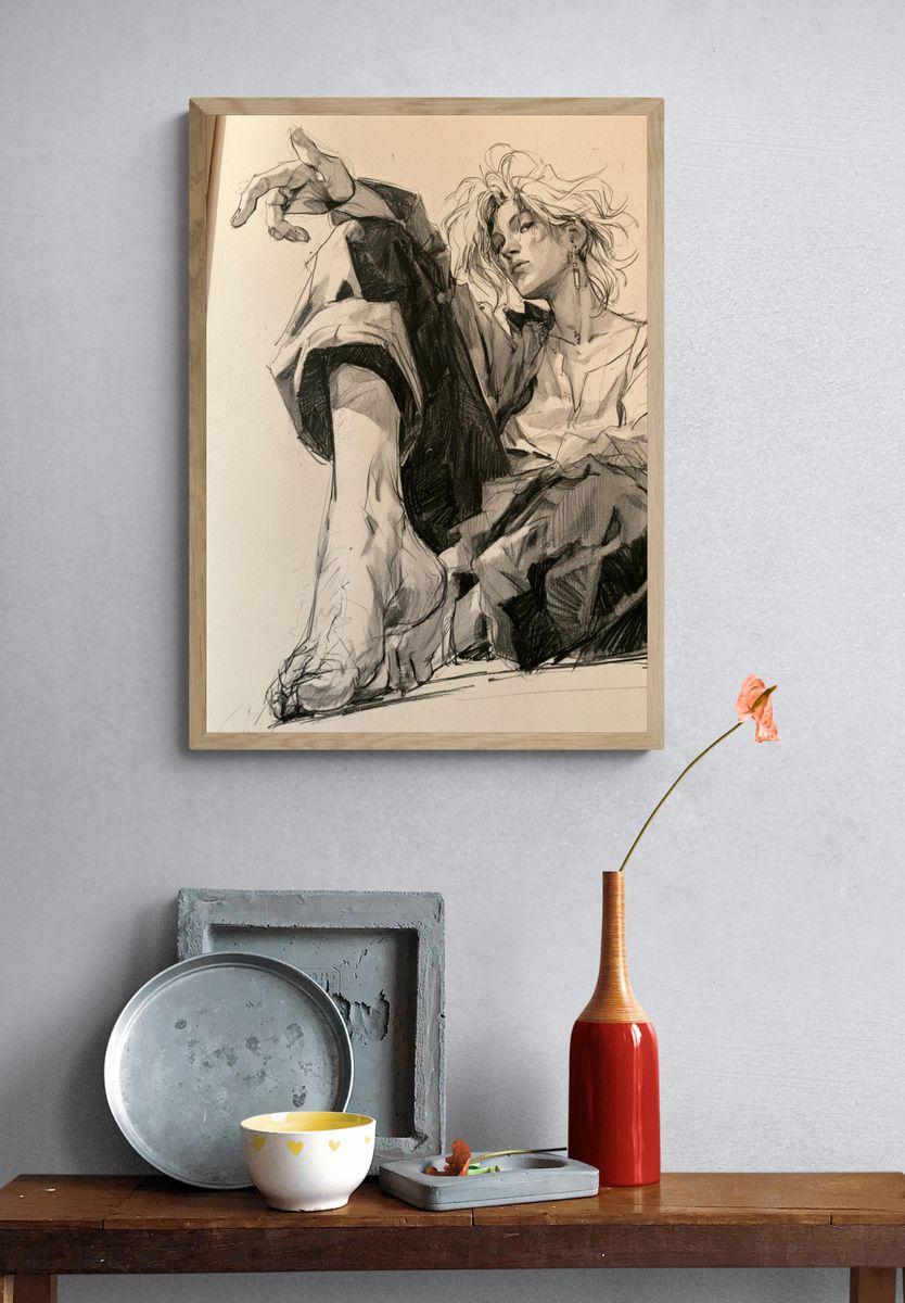 Seated Figure Sketch Print. — room view 3