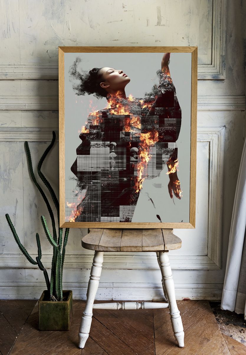 Burning Figure Surrealism Poster. — room view 1