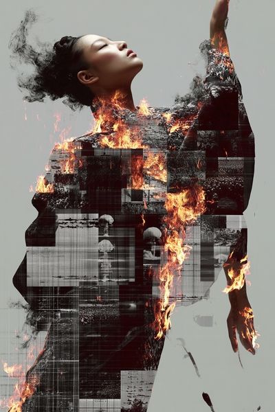 Burning Figure Surrealism Poster. poster print