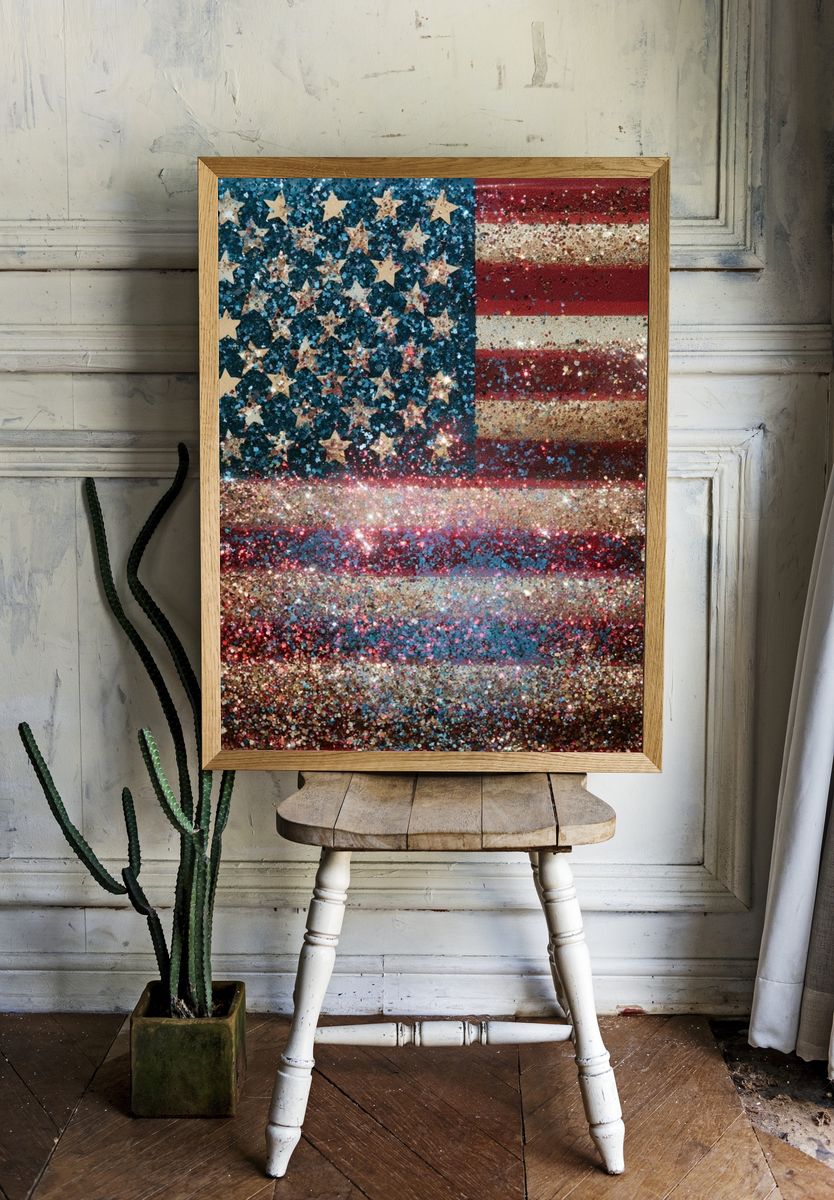 Glitter American Flag Poster. room preview