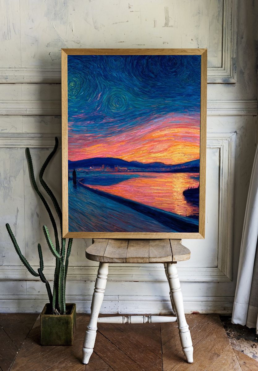 Starry Sunset Seascape Print. room preview