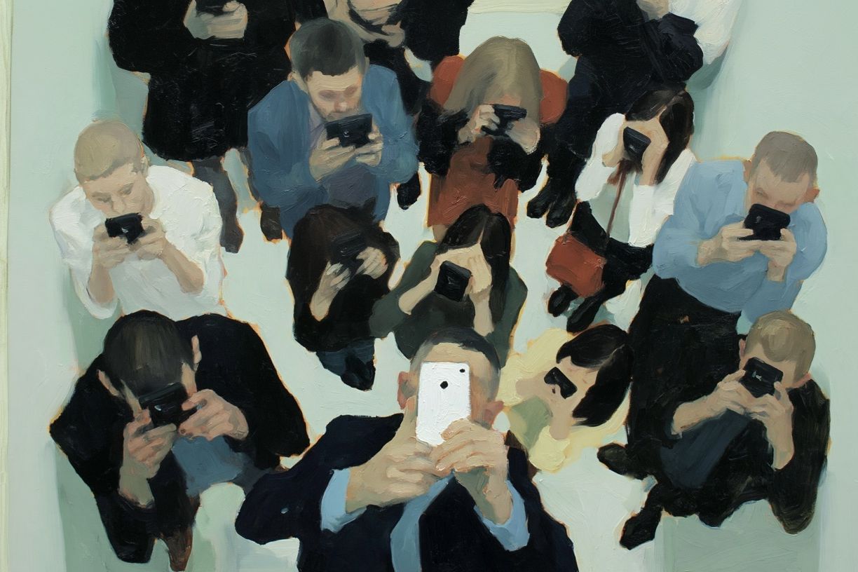 Crowd of Phone Users Contemporary Print. poster detail