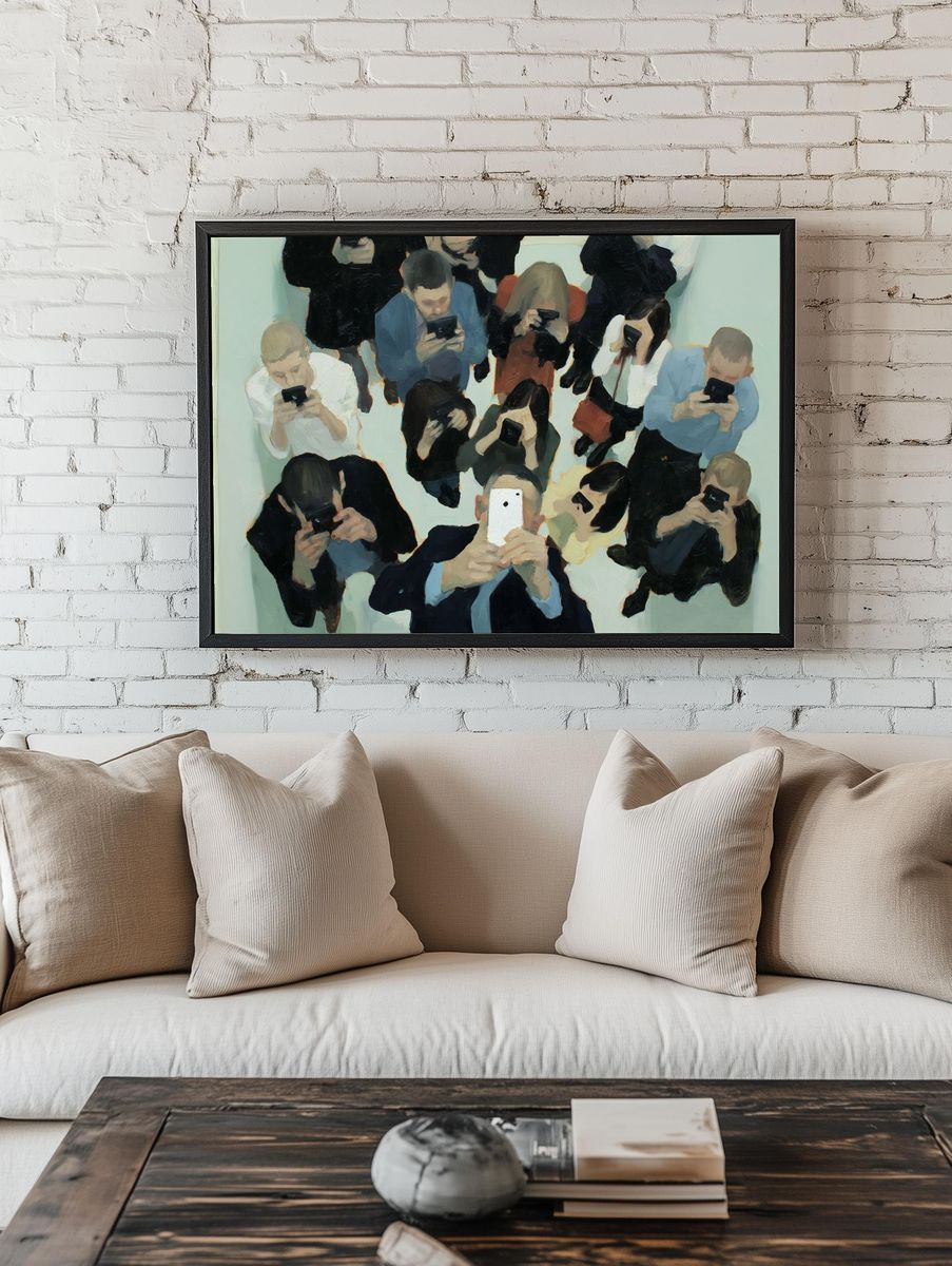 Crowd of Phone Users Contemporary Print. room preview